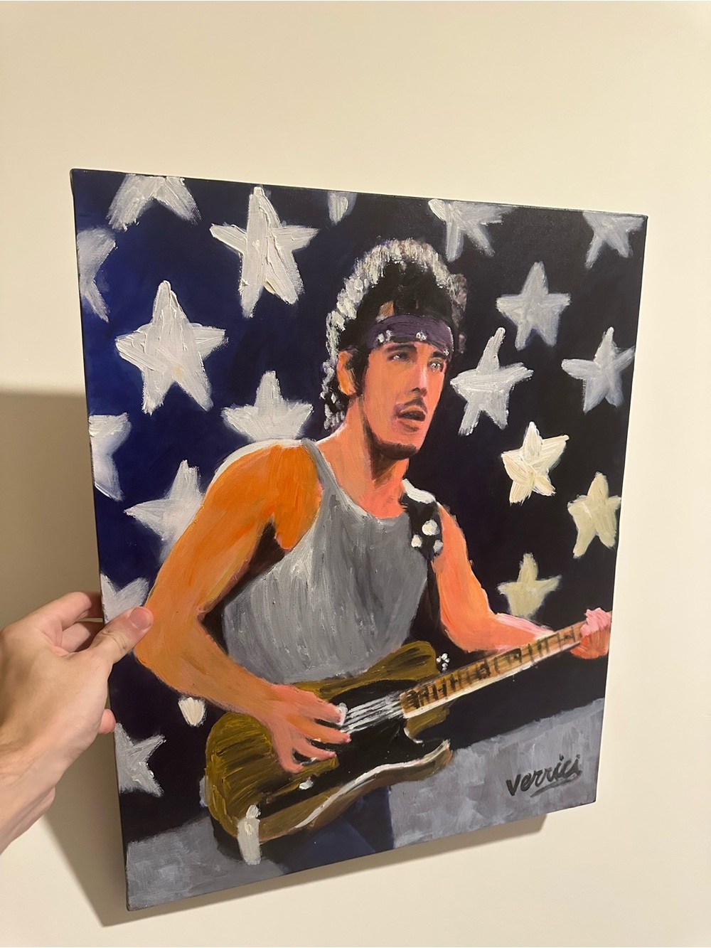 Bruce Springsteen painting 16x20 Hand-Painted Rock Guitarist Canvas Art 1/1